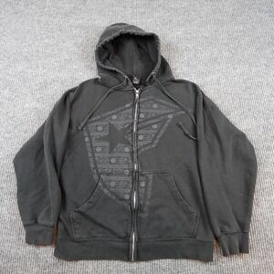 Vintage Famous Stars & Straps Hoodie Mens Medium Black Full Zip Fleece Logo